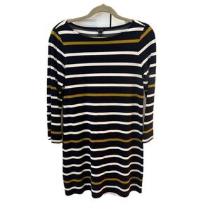 Ann Taylor Striped Navy and Mustard Dress